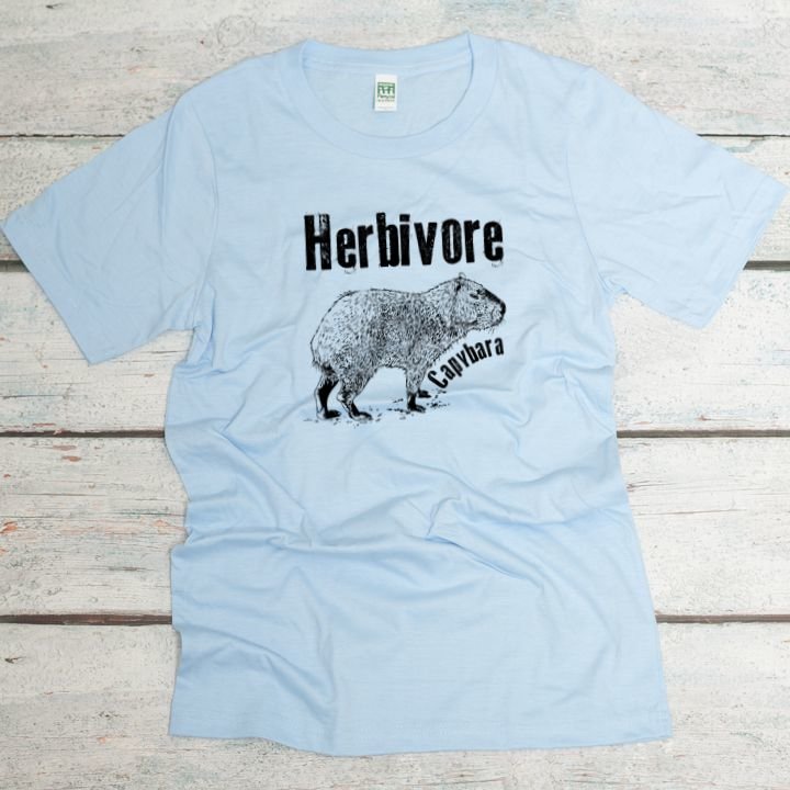 Grunge herbivore capybara organic cotton t-shirt in heaven blue