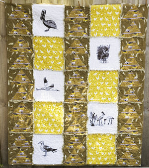 organic cotton rag quilt front with screen printed birds
