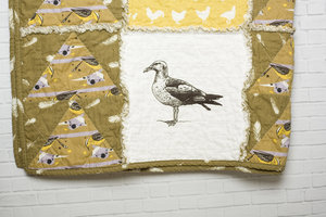 organic cotton rag quilt with screen printed sea gull block