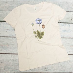 black poppy on a natural colored women's organic cotton tee