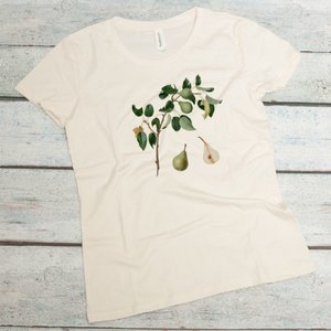 Pear Tree Branch with Ripe Pears on a Women's Organic Cotton Tee in Natural Color