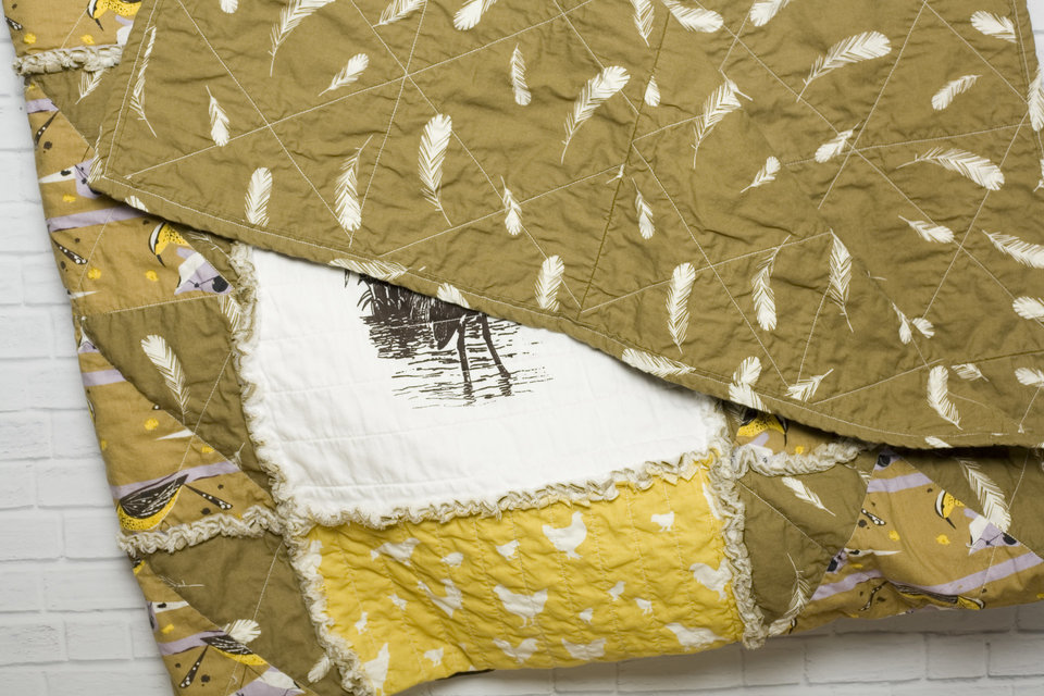 Birds Organic Cotton Throw Size Rag Quilt