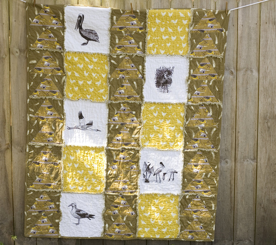 Birds Organic Cotton Throw Size Rag Quilt