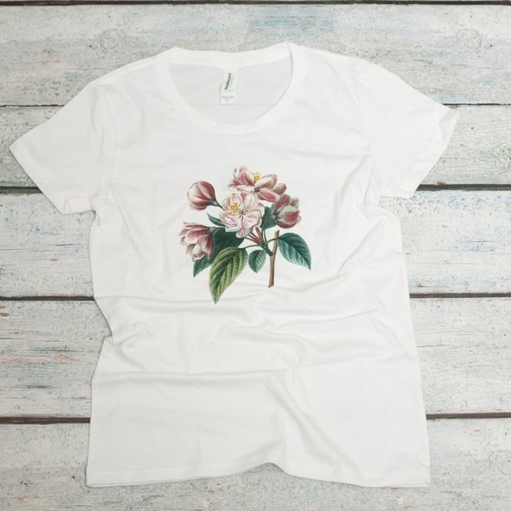 crabapple flowers on a white women's organic cotton tee