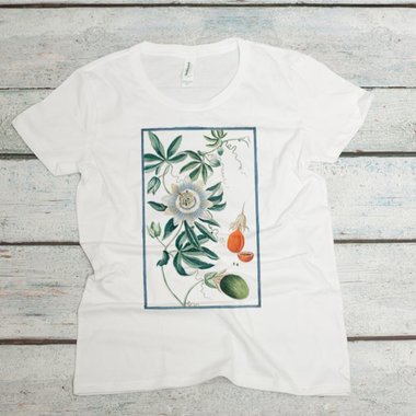 passionflowers vine on a white women's organic cotton tee
