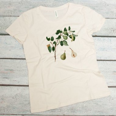 Pear Tree Branch with Ripe Pears on a Women's Organic Cotton Tee in Natural Color