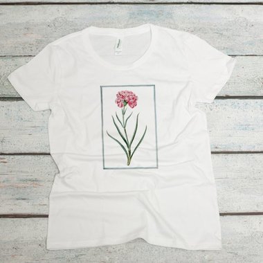 Pink carnation on a white women's organic cotton t-shirt