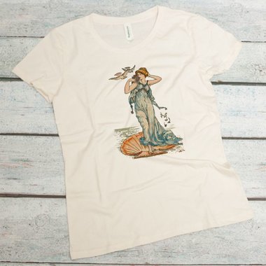 Venus, the Goddess of Love, Rising from the Sea on a women's organic cotton tee in natural